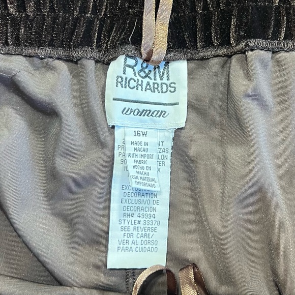 R&M Richards Woman Brown Velvet Wide Leg Pants Elastic Waist Plus Size 16W 33378 - Picture 6 of 6